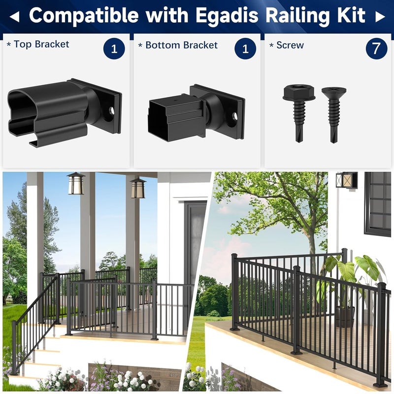Egadis 2 Pack Aluminum Adjustable Railing Bracket, Deck Railing Bracket Connector, Black Textured AAMA 2604 Powder-Coat Finish Rail System for Outdoor Decks, Porches & Balconies - Image 5
